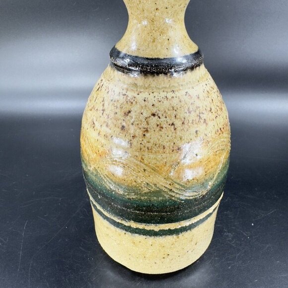 Studio Art Pottery Vase Bottle Shaped Vessel Hand Made Yellow Glazed Carved VTG - Picture 8 of 13